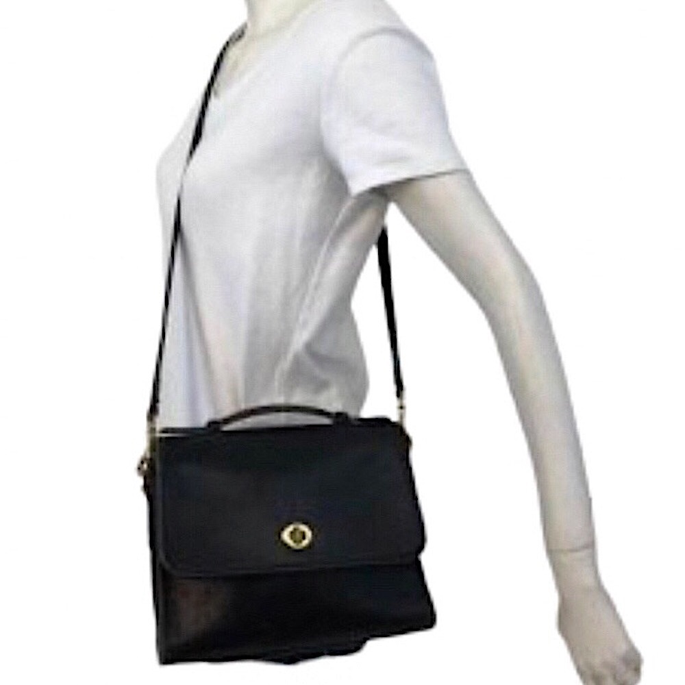Vintage COACH COURT Black Glove Tanned Turn Lock Crossbody Shoulder Bag 9870 - Picture 14 of 17